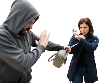 Woman pepper spraying man